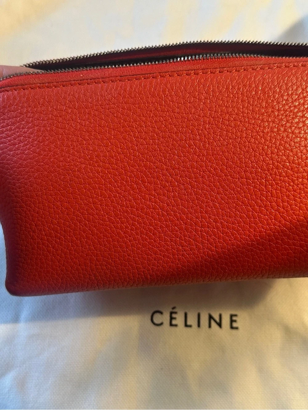 Celine Red Leather Cosmetic Pouch